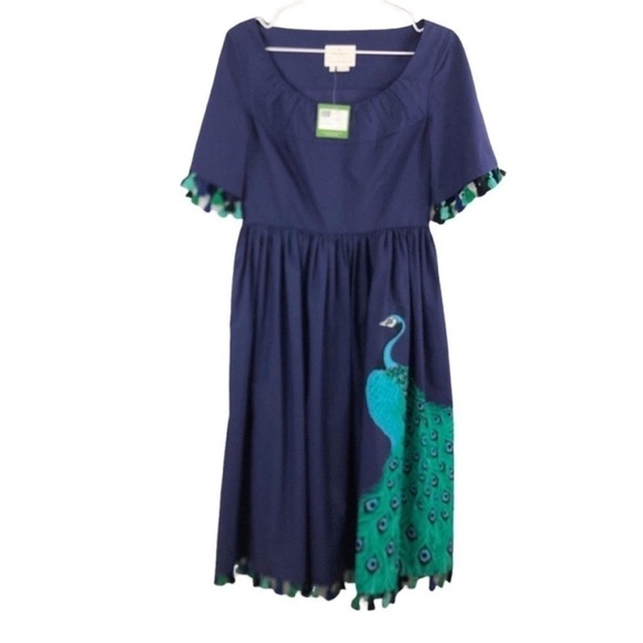 Kate Spade Blue Dress with Peacock Design - Picture 2 of 10